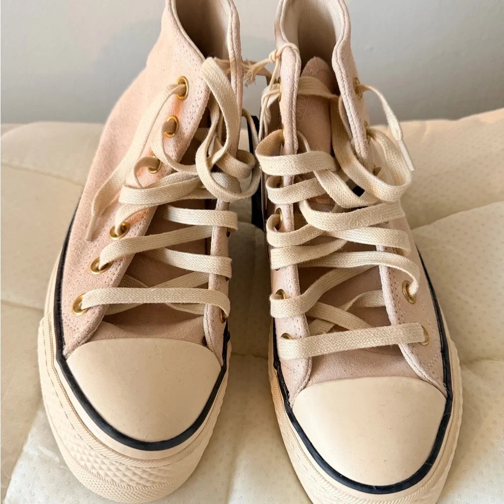 Converse High Top Sneakers in Light Pink with Cream Sole - Picture 2 of 6